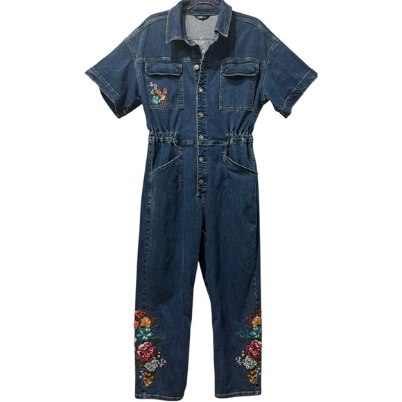 Driftwood x Free People | Randi‎ Floral Embroidered Denim Jumpsuit Medium $228 - Picture 3 of 10